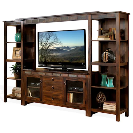 Rustic 108 Inch Open Display Wall Unit